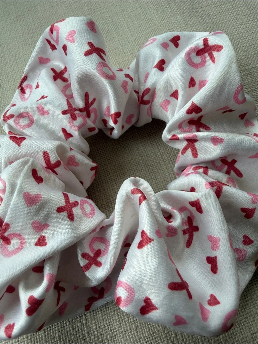 White and Pink Heart & XO Scrunchie
